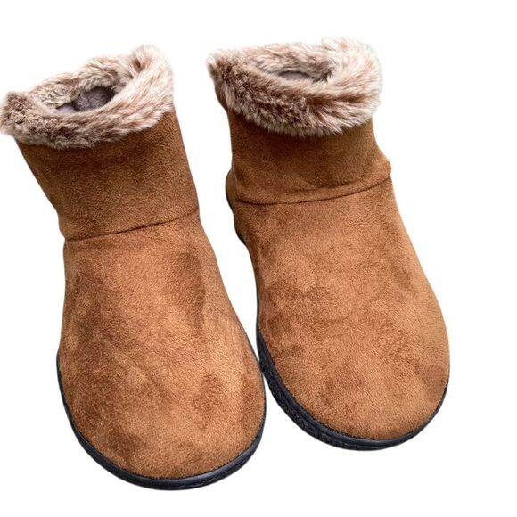 Isotoner Cozy Brown Nelly Microsuede Faux Fur Ankle Boots Slippers size 7.5 - 8 - Picture 6 of 13
